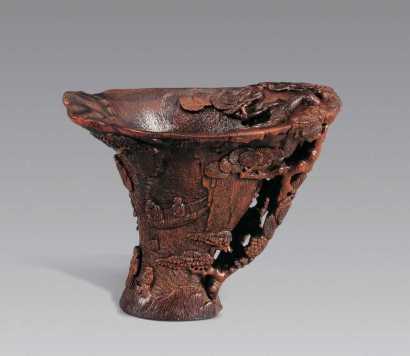 十七世纪 犀角雕山水人物纹杯